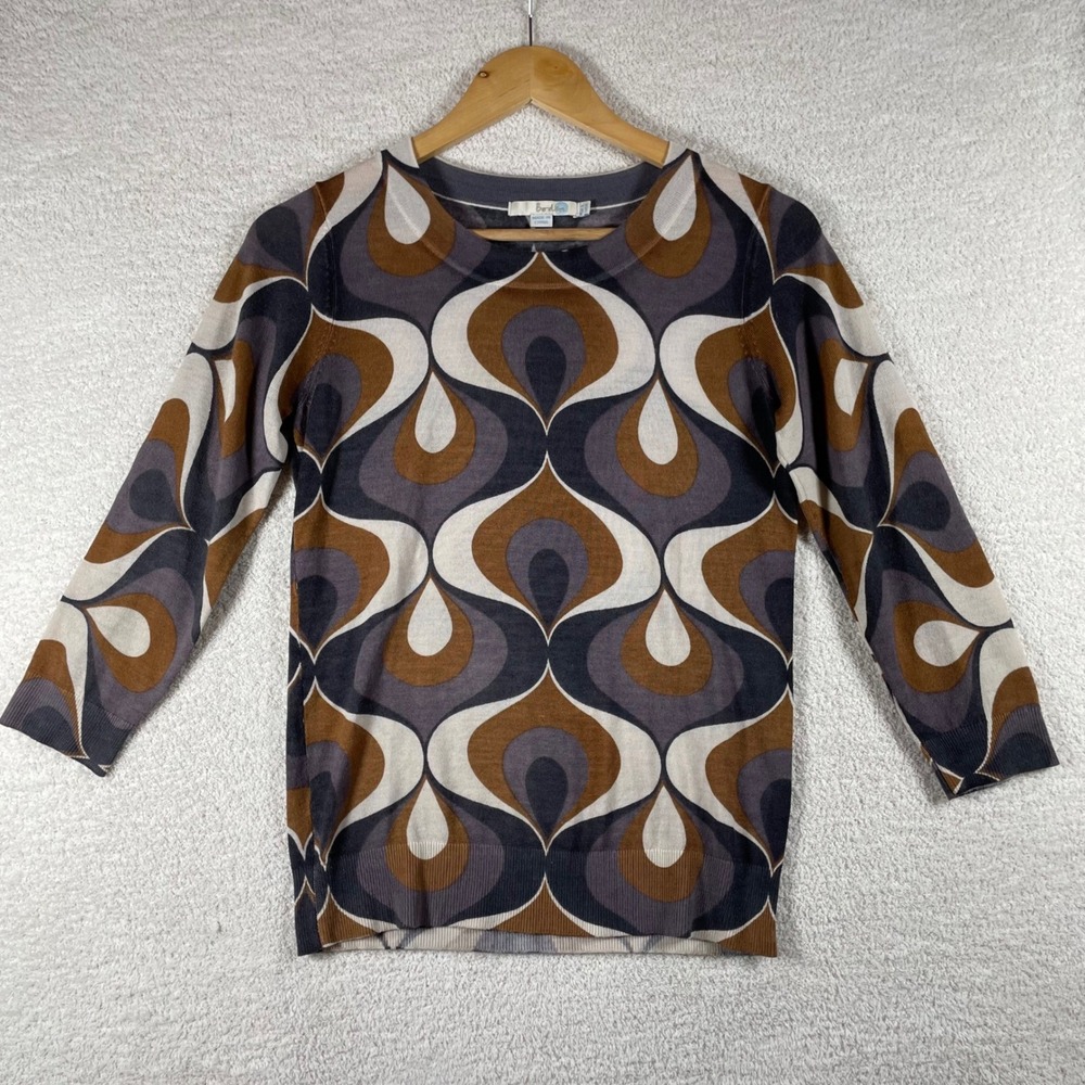boden 100% wool jumper sweater womens 4 retro geometric ogee midmod psychedelic